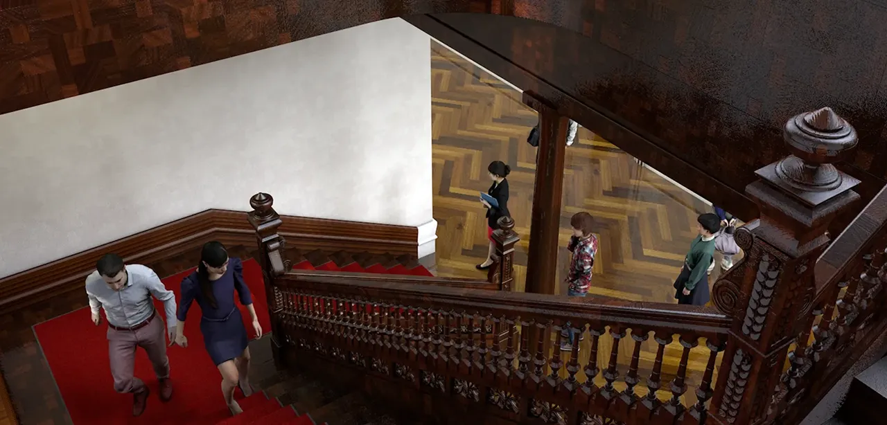 鹿鳴館 二階階段下を見る 3DCG復元モデル