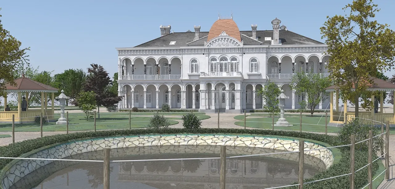 鹿鳴館 池から見た 3DCG復元モデル