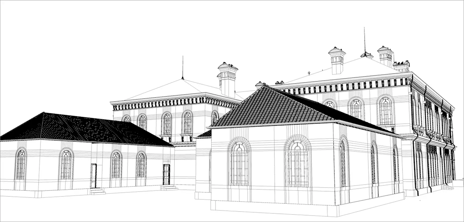 鹿鳴館の3DCG復元モデル 外観俯瞰図 写真に基づく精密再現