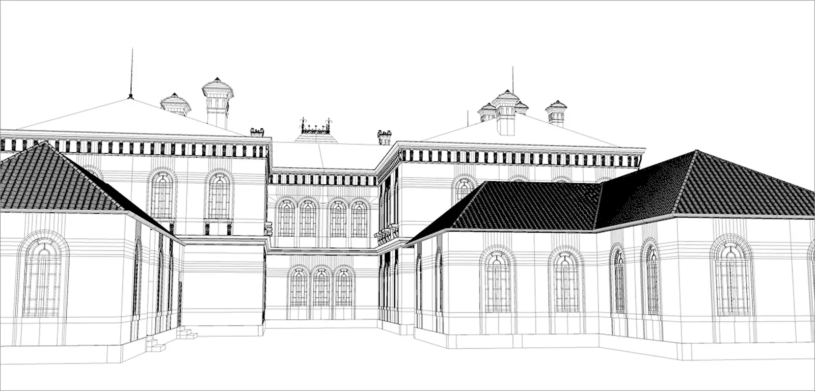 鹿鳴館の3DCG復元モデル 外観俯瞰図 写真に基づく精密再現