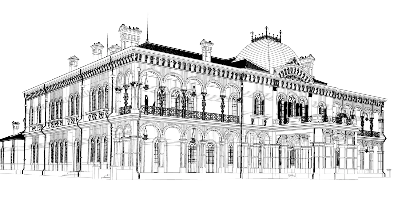 鹿鳴館 外観の線画モデリングデータ（3DCG復元）